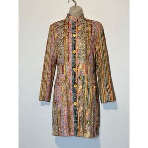 Bubbi Argentina Womens Multi Color Floral Striped Tapestry Longline Coat Size 2